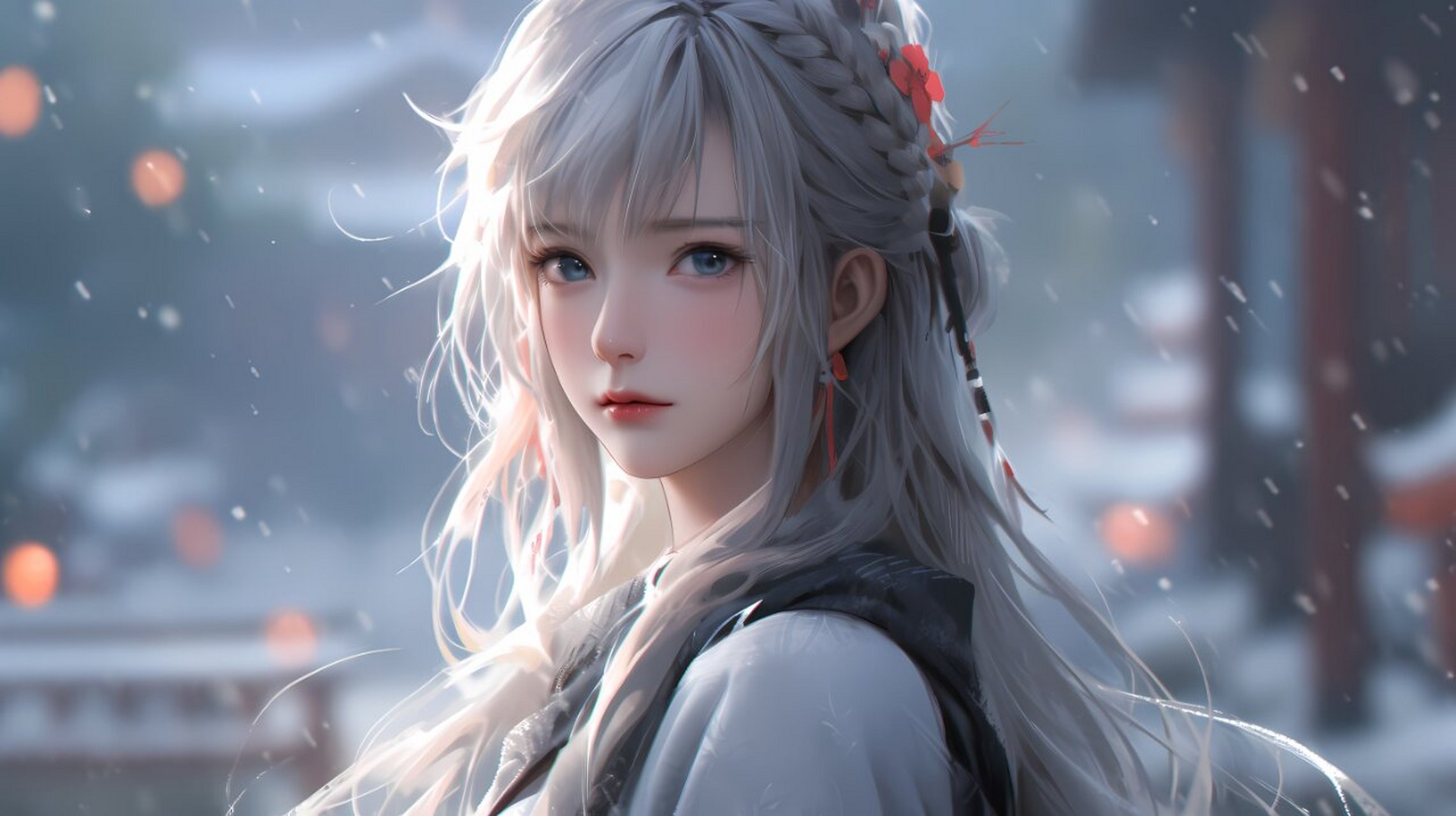 白毛控的国风女神 绝美横屏壁纸