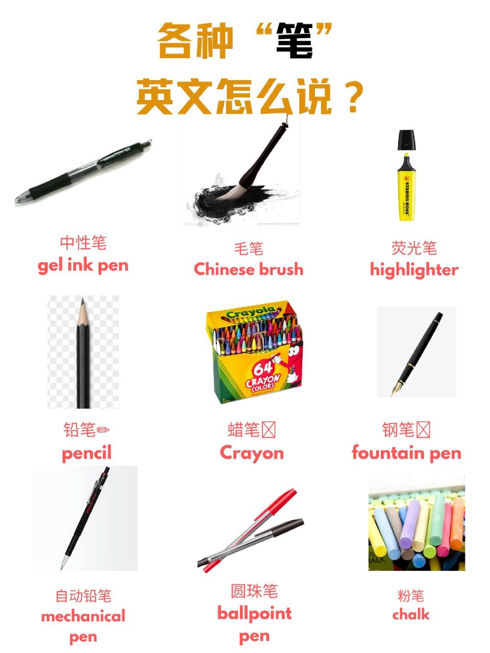 各种"笔"英语怎么说?