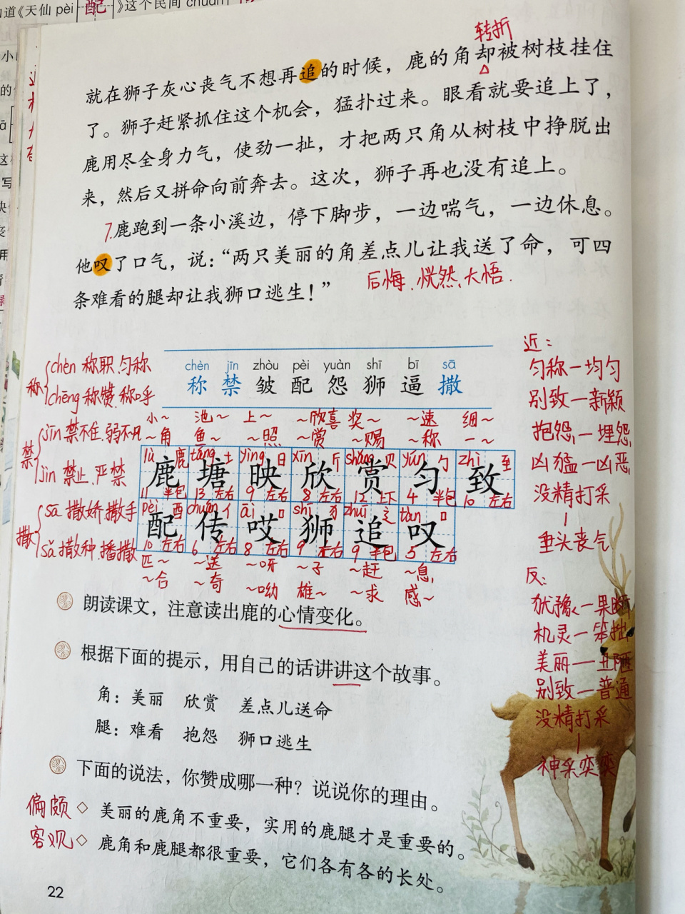 小学语文部编版三年级下册第七课 第七课《鹿角和鹿腿》 #三年级语文