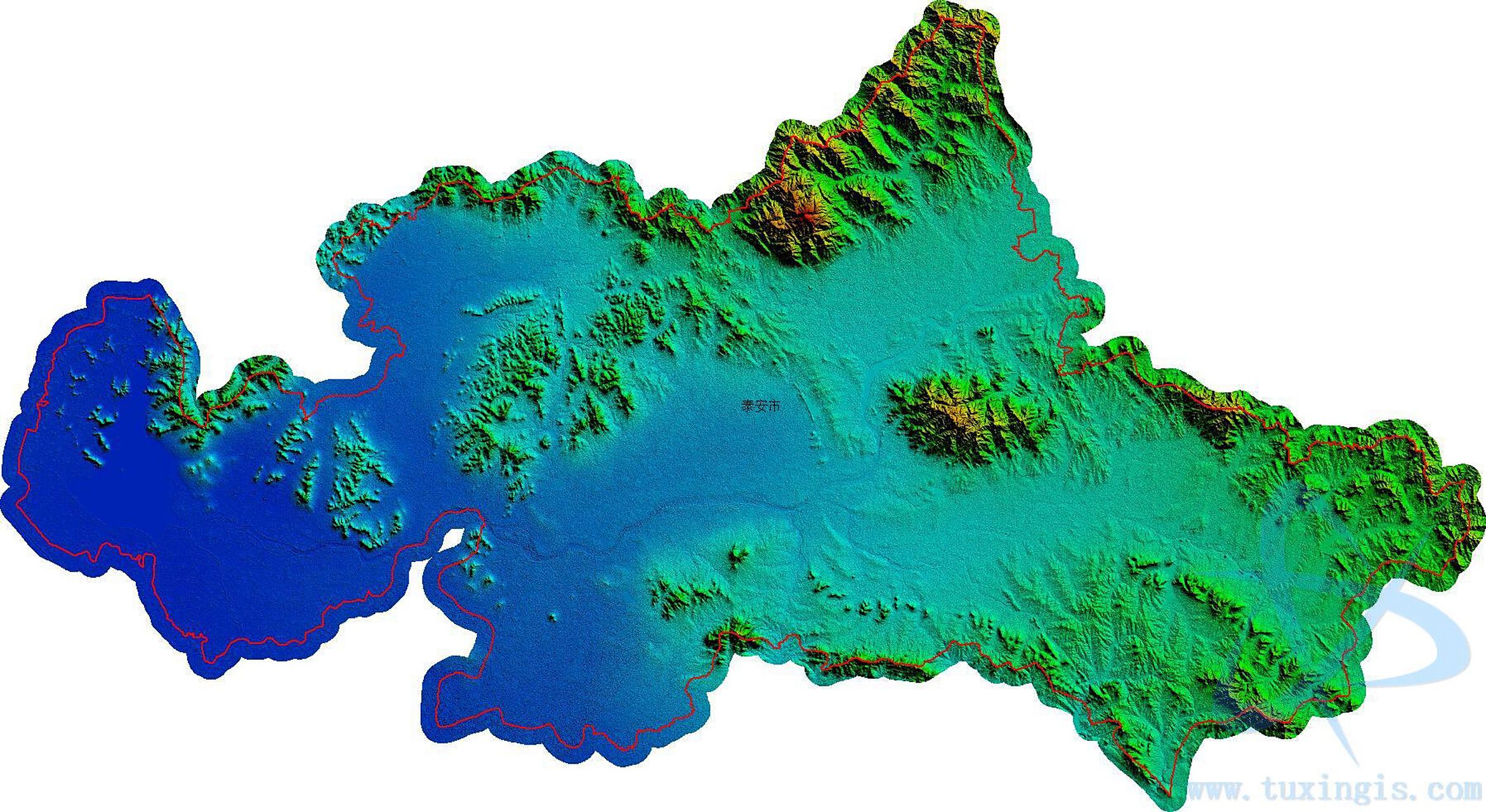 泰安市地形图 泰安市位于山东省中部,因泰山而得名,"泰山安则四海皆安