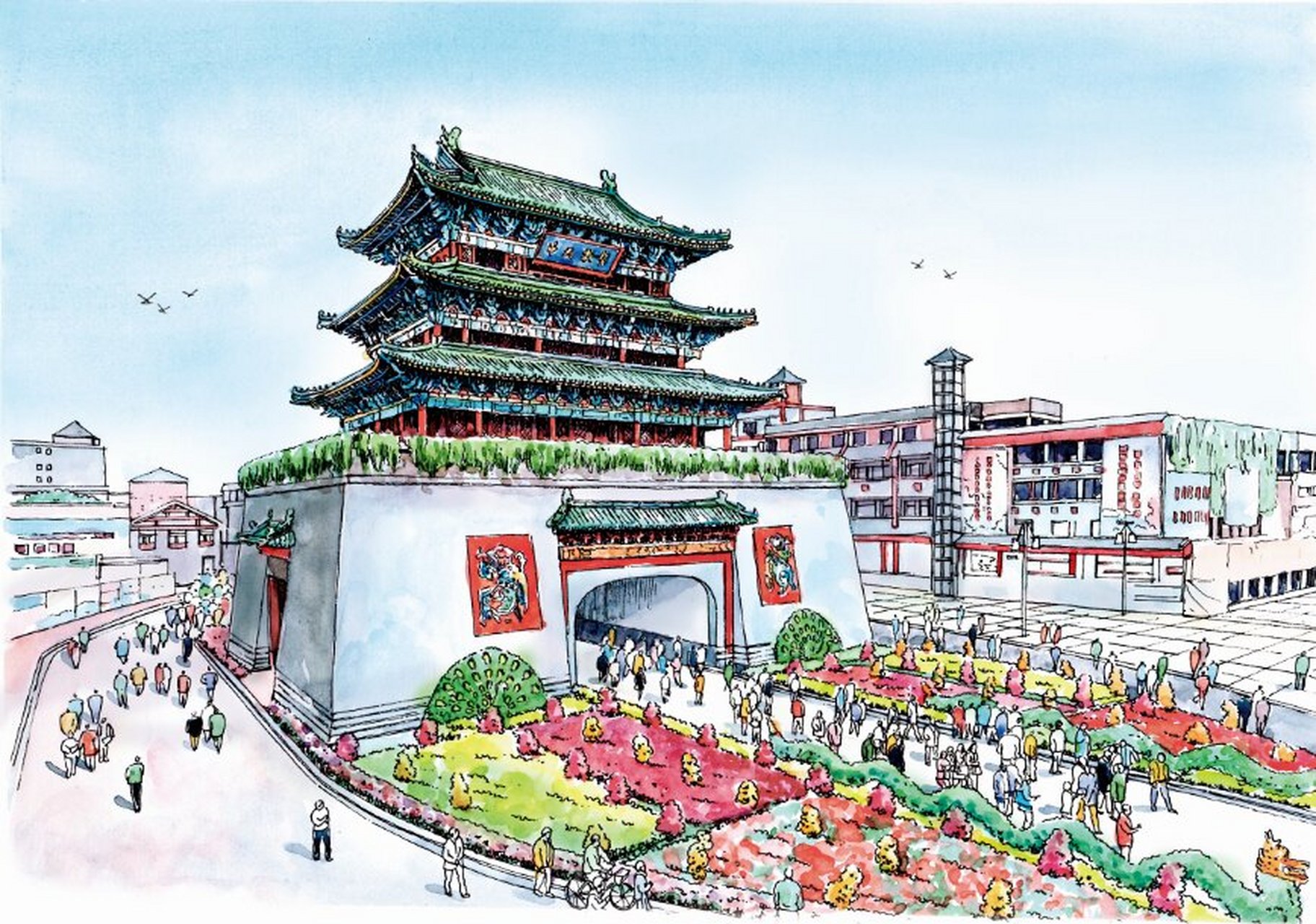 水彩手绘 | 水彩笔下不一样的八朝古都 开封古称汴梁,大梁,汴州,东京