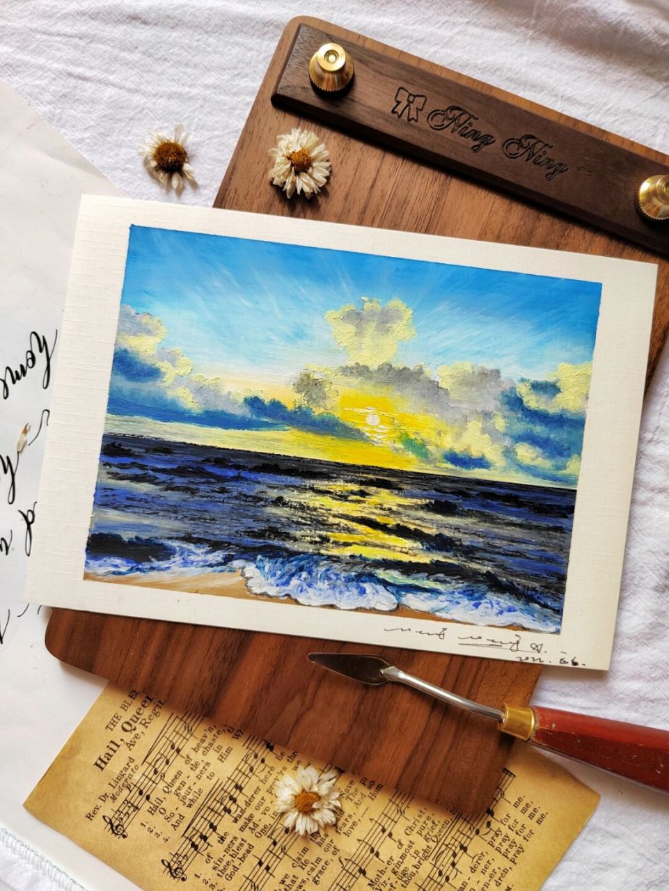 油画棒|日出于海97|附过程图色号 日出皆是温柔,人间皆是浪漫,夏天