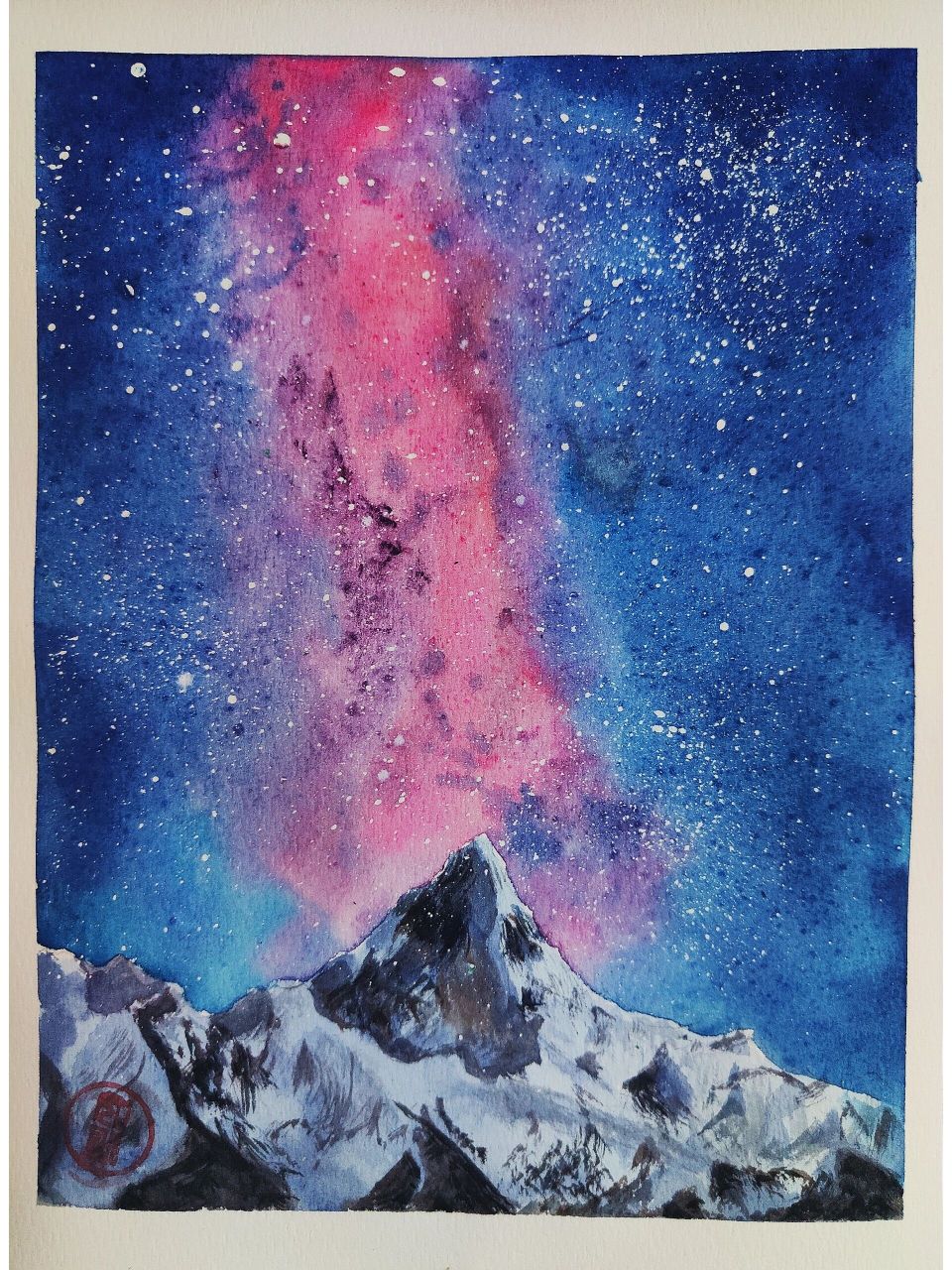 水彩/灿烂星空(含步骤) 星空,雪山是水彩的经典主题.