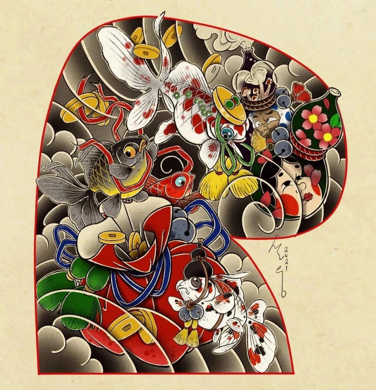 老传统满背 半甲纹身手稿 湛江刺青