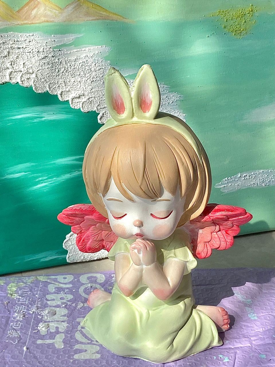 兔耳小天使石膏娃娃 (含背面 小裙子是很浅的绿色 阳光下敲好看78