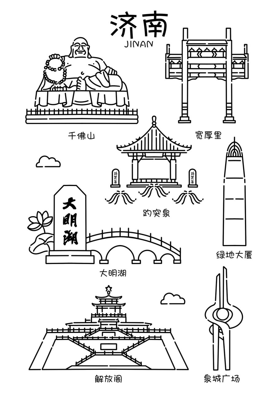 泉城广场雕塑简笔画图片