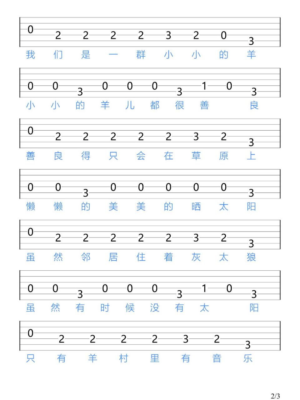 《大家一起喜羊羊》周笔畅/吉他新手指弹谱 "大家一起喜洋洋"0202