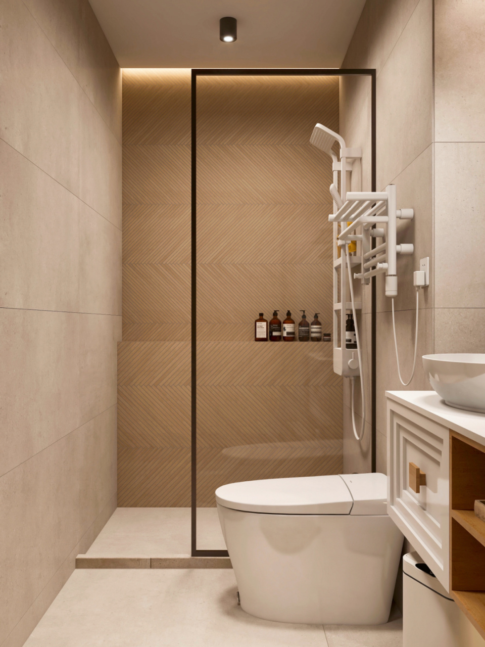 4平方简约风浴室78简而不凡的浴室装修设计 98整个浴室空间采用了