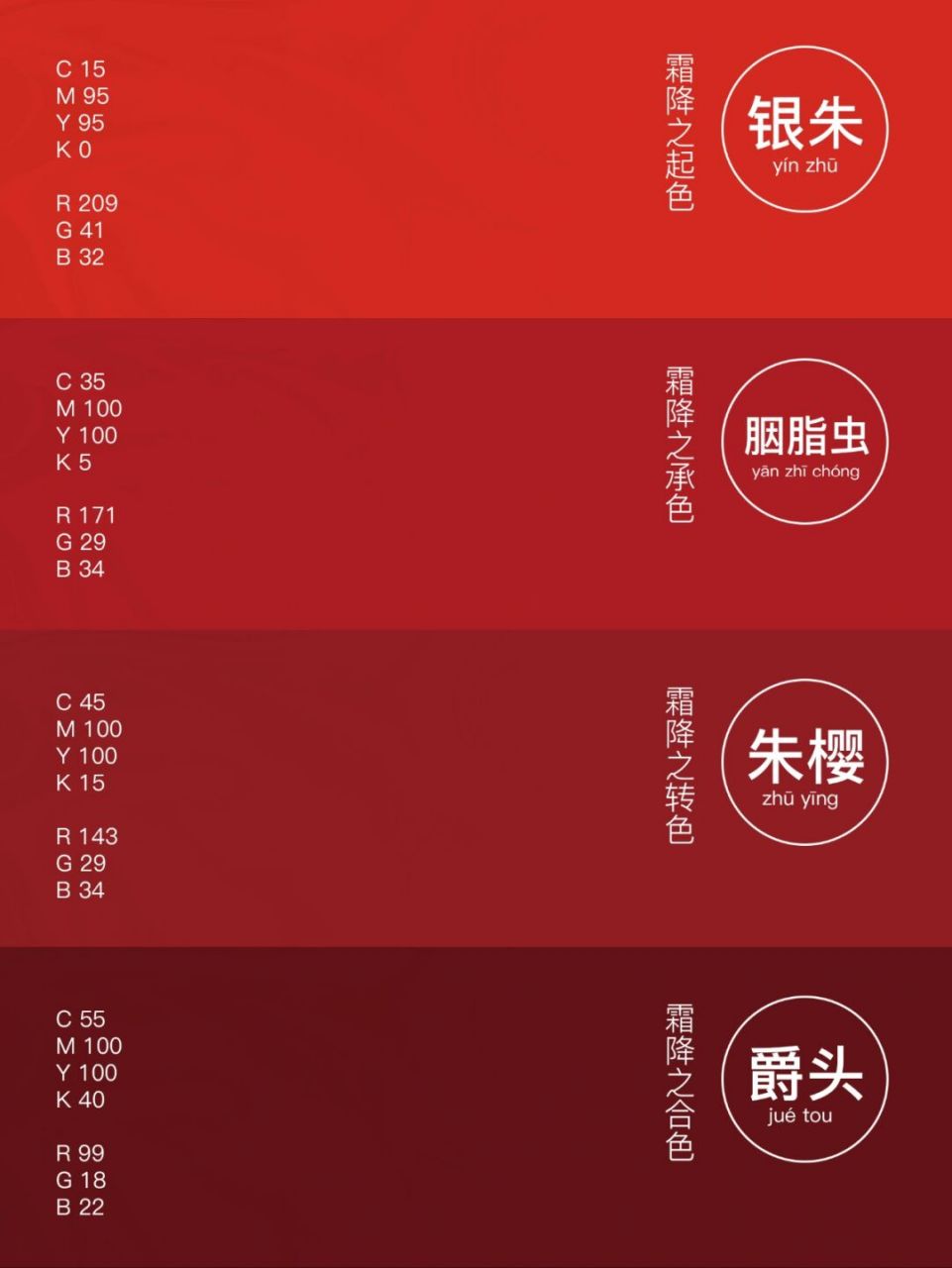 24节气|中国传统色|霜降 银朱-霜降之起色 c15m95y95k0 r209g41b32