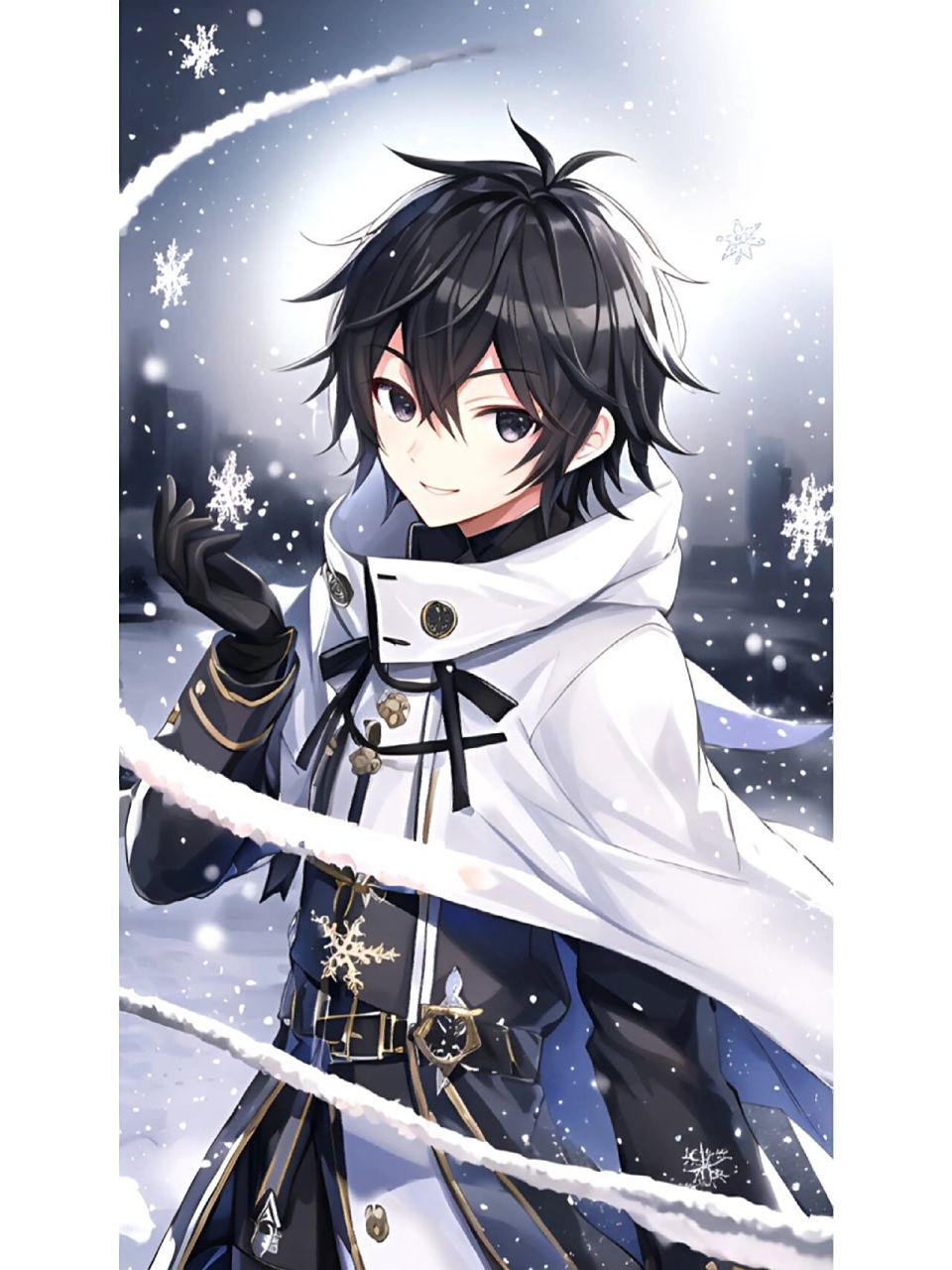 冬季雪花飘飘男人帅哥,动漫二次元绘画人物