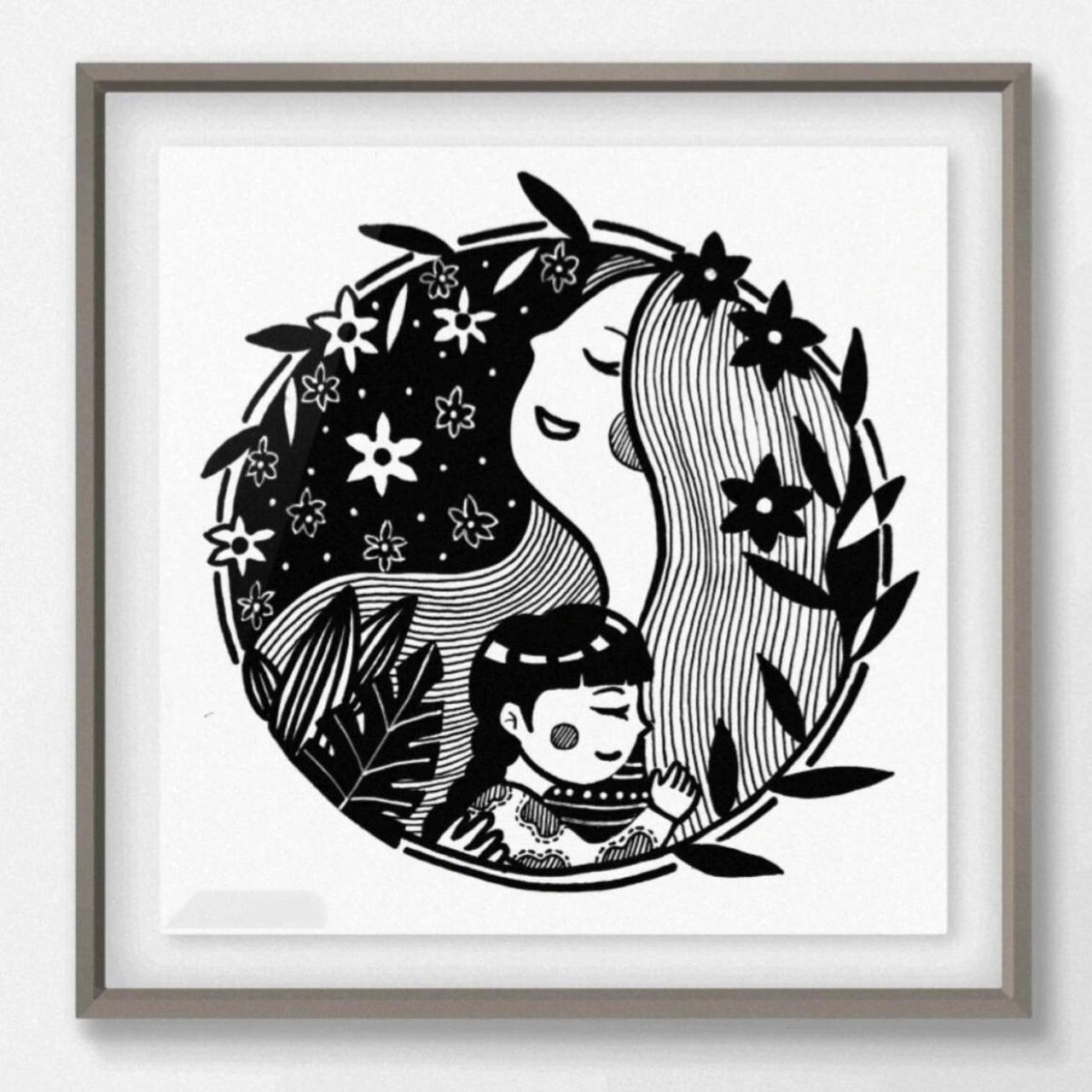 《母亲节》黑白线描画