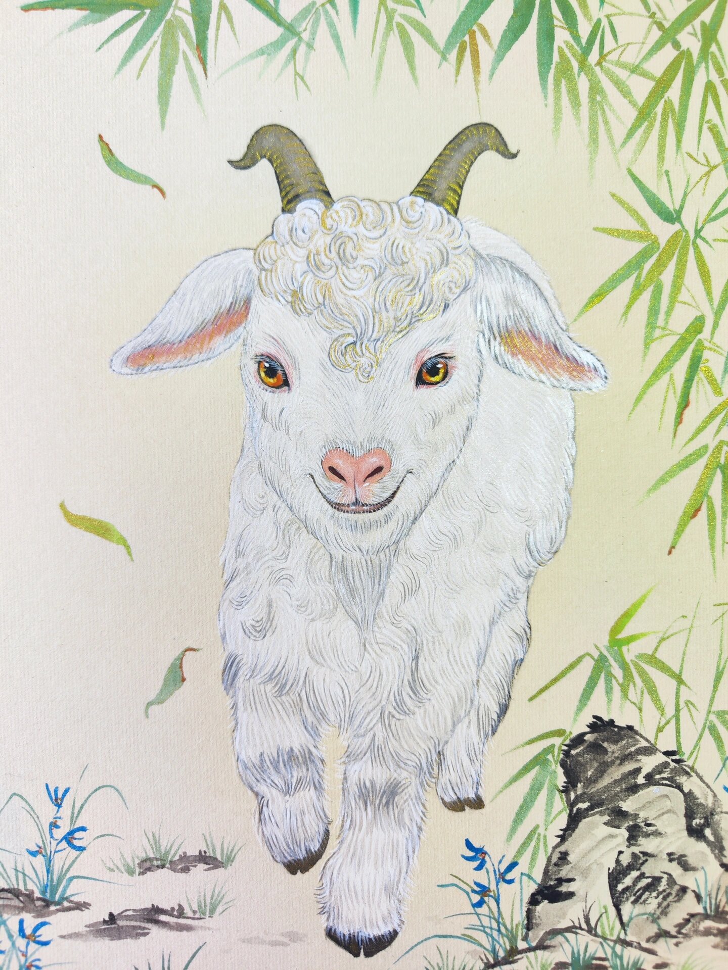 是可爱的小山羊宝宝/竹石兰足印画 小羊宝宝也可以安排一幅