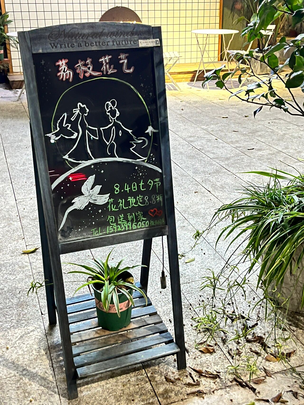 花店门口黑板手绘图图片