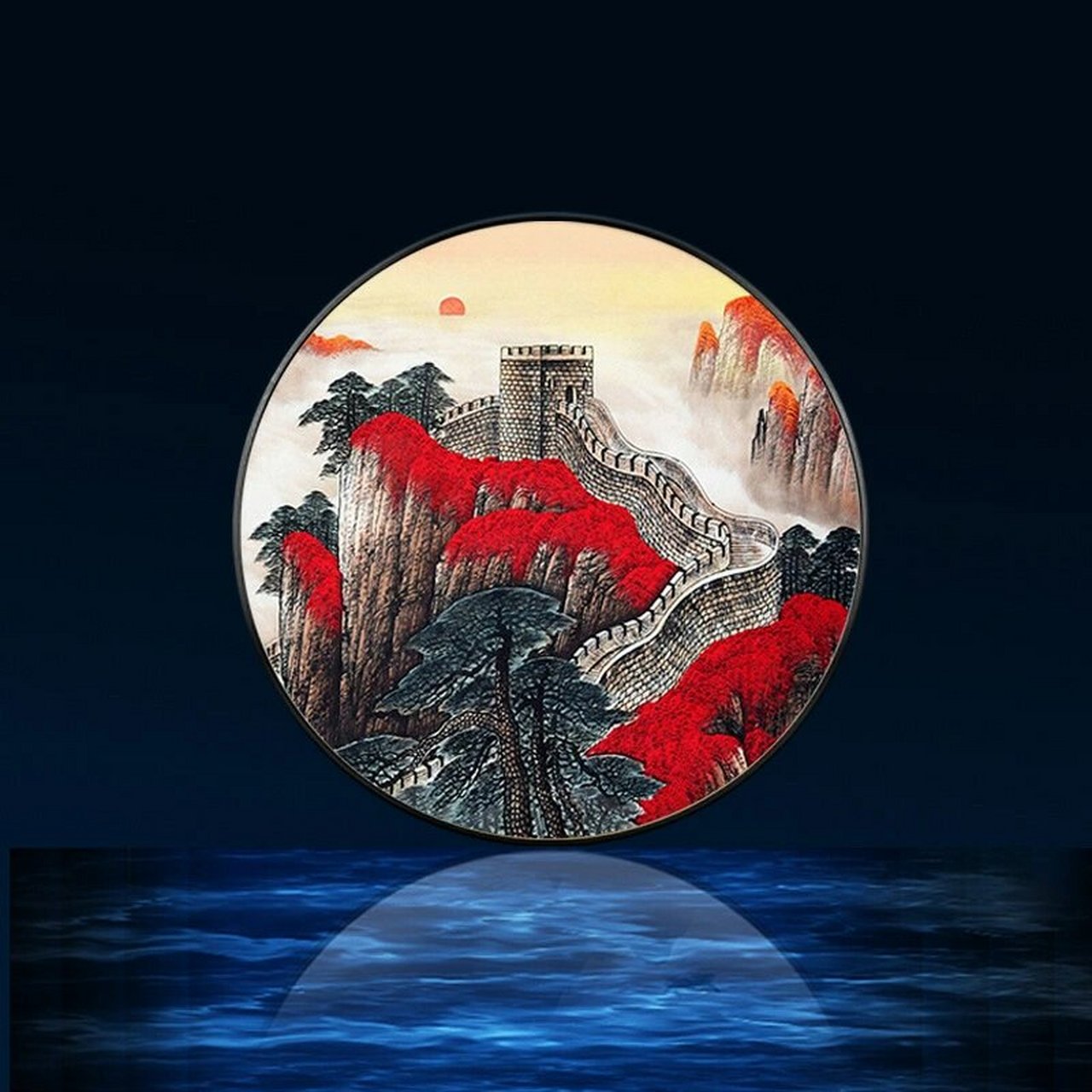 圆形山水画(鸿运当头) 鸿运当头装饰画新中式客厅沙发背景壁画玄关