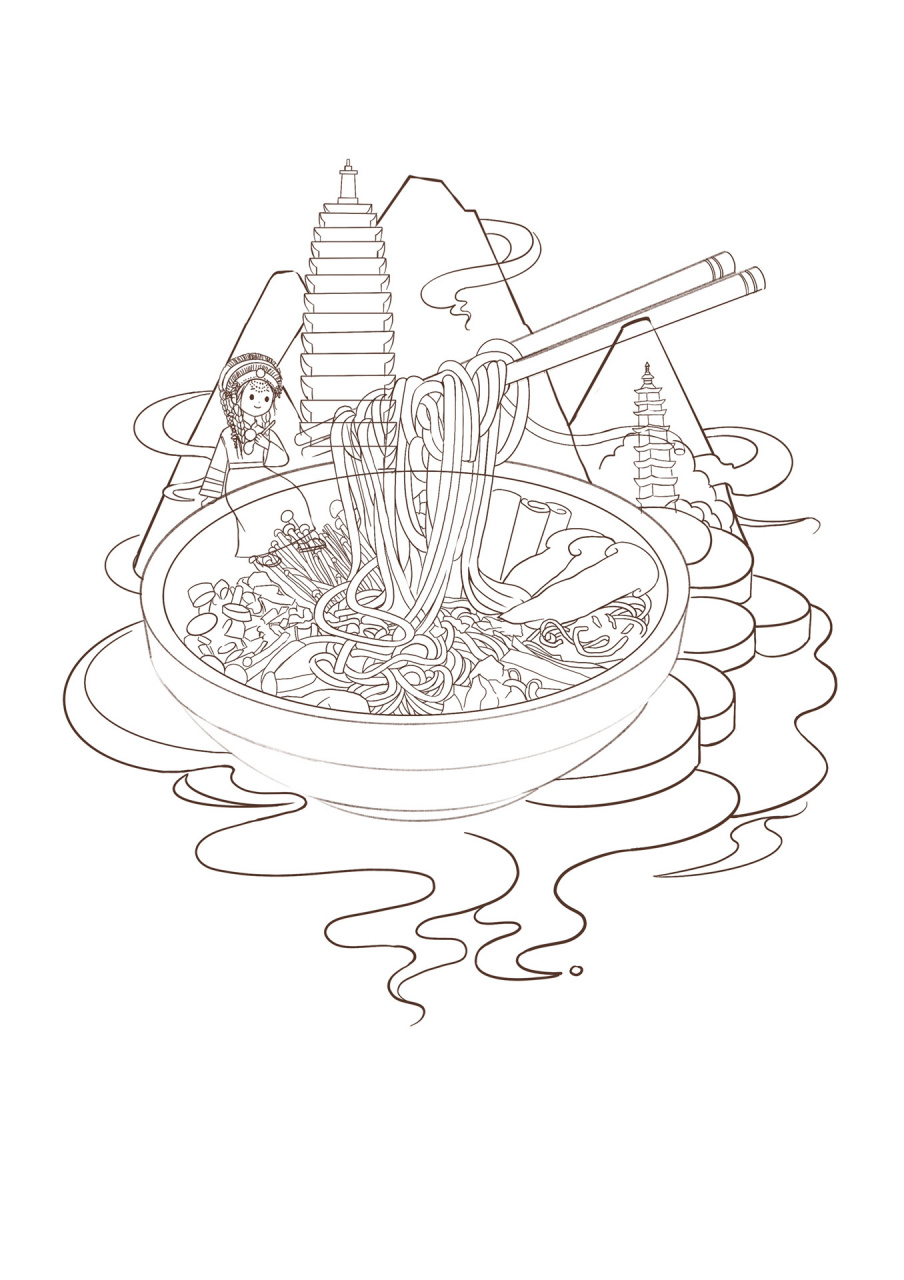 原创传统美食插画丨云南过桥米线 好久没有画插画了,开始打卡传统美食