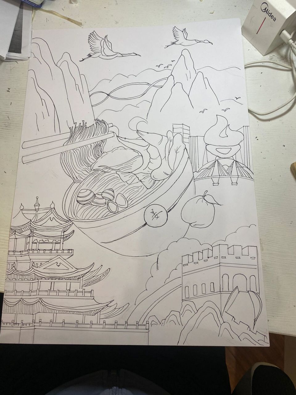 我的家乡绘画 我的家乡在浙里  挑了台州几个比较有名的景点  也临摹