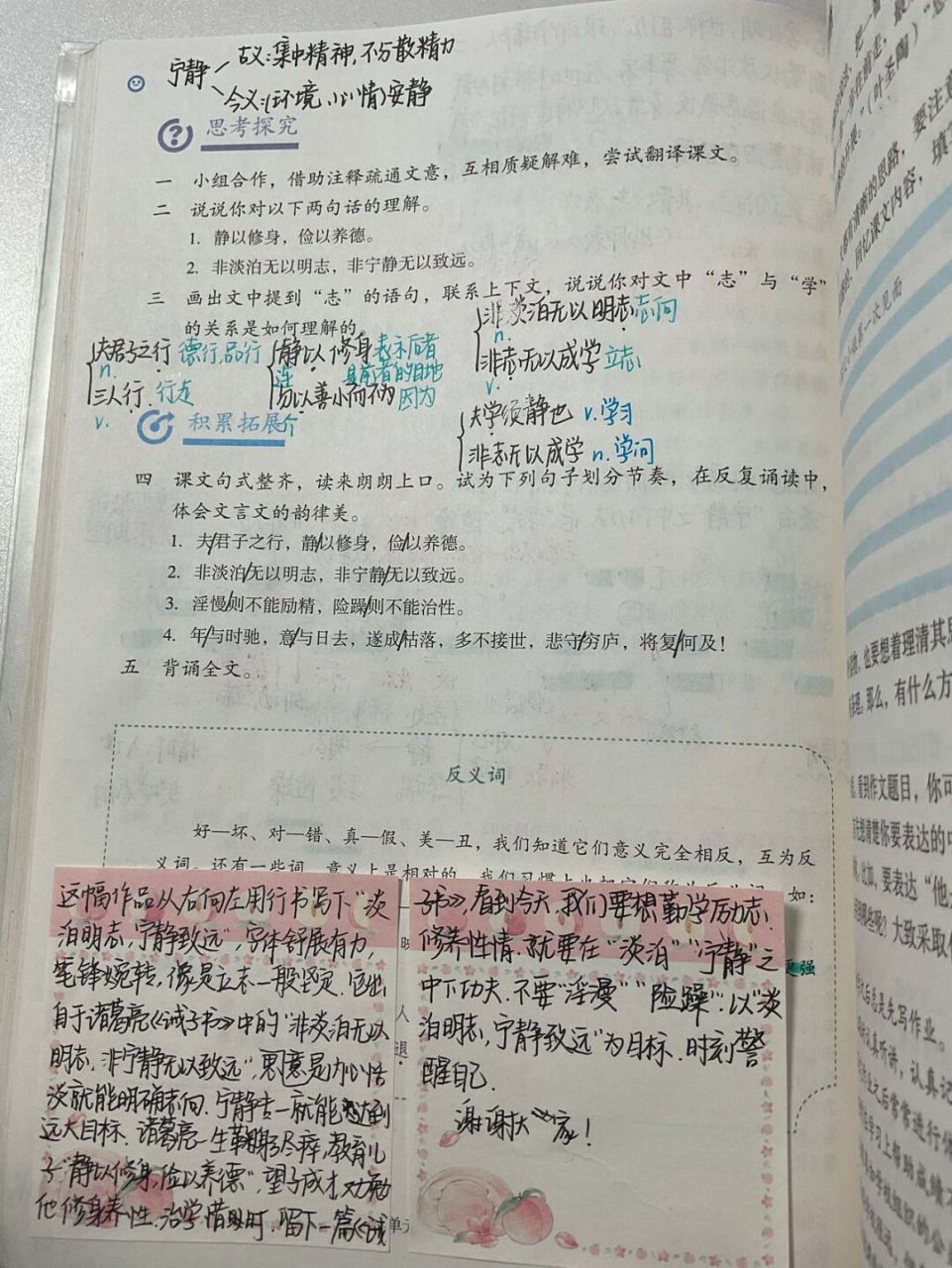 先上的十五课,十四课后面上完了发～ #语文笔记# #筆記# #诫子书