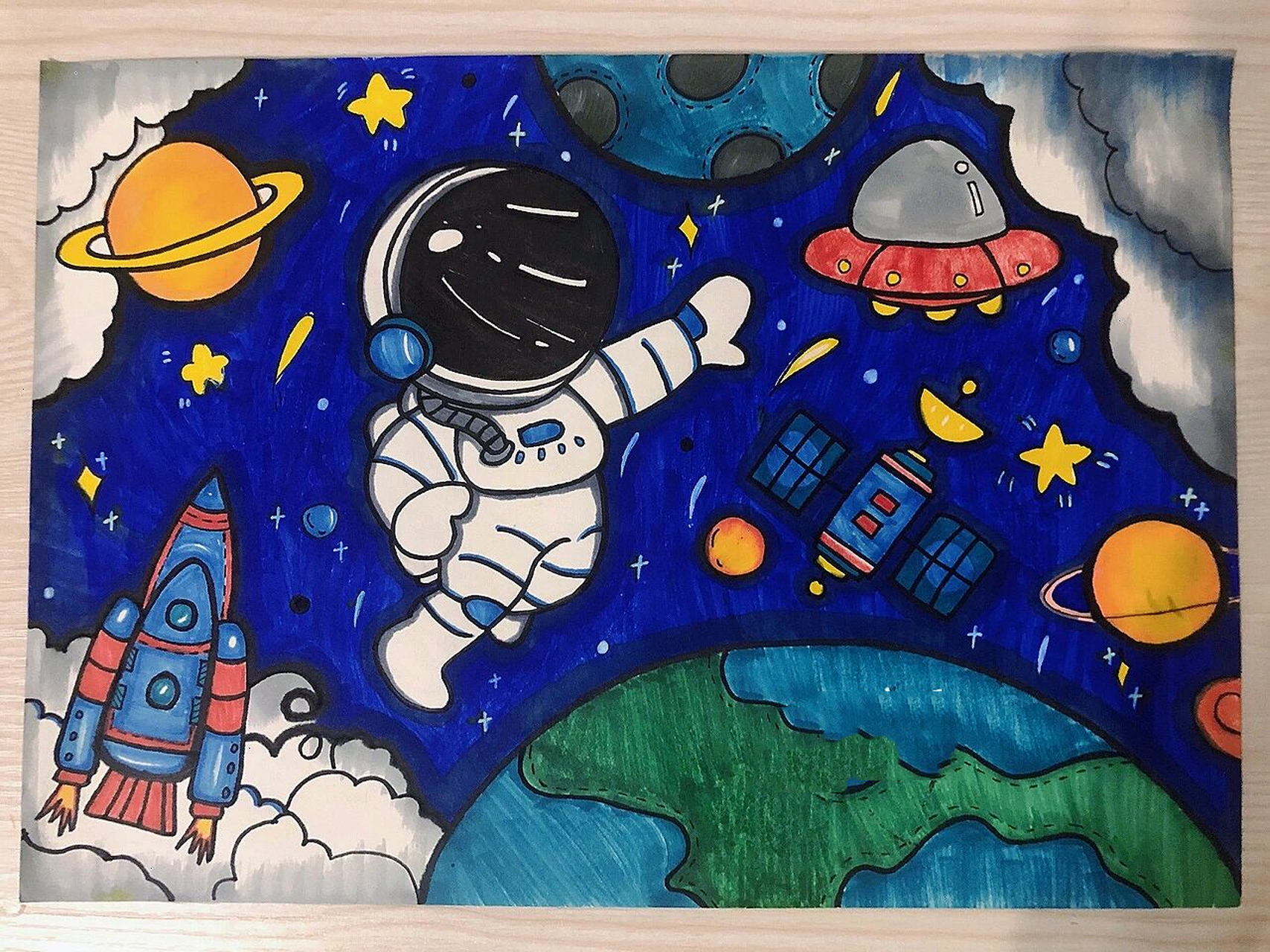 主题画:遨游太空,我的航空梦 你们要的上色版来啦!