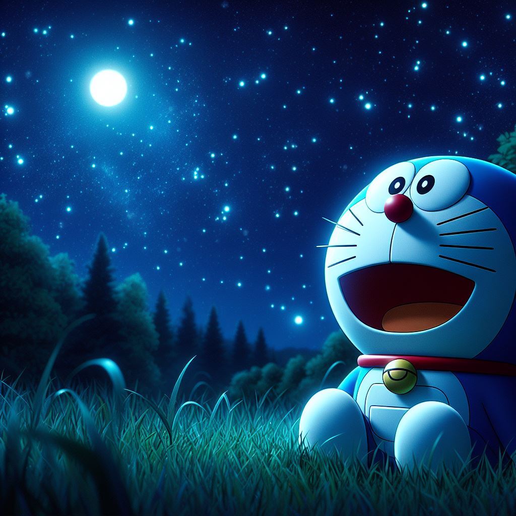 日常篇 | 仰望星空 哆啦a梦坐在草地上仰望星空