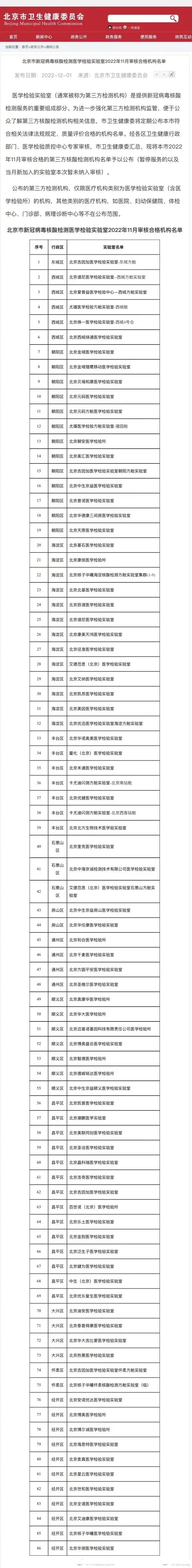 北京公布第三方核酸检测机构合格名单北京市卫健委近日公布了"新冠