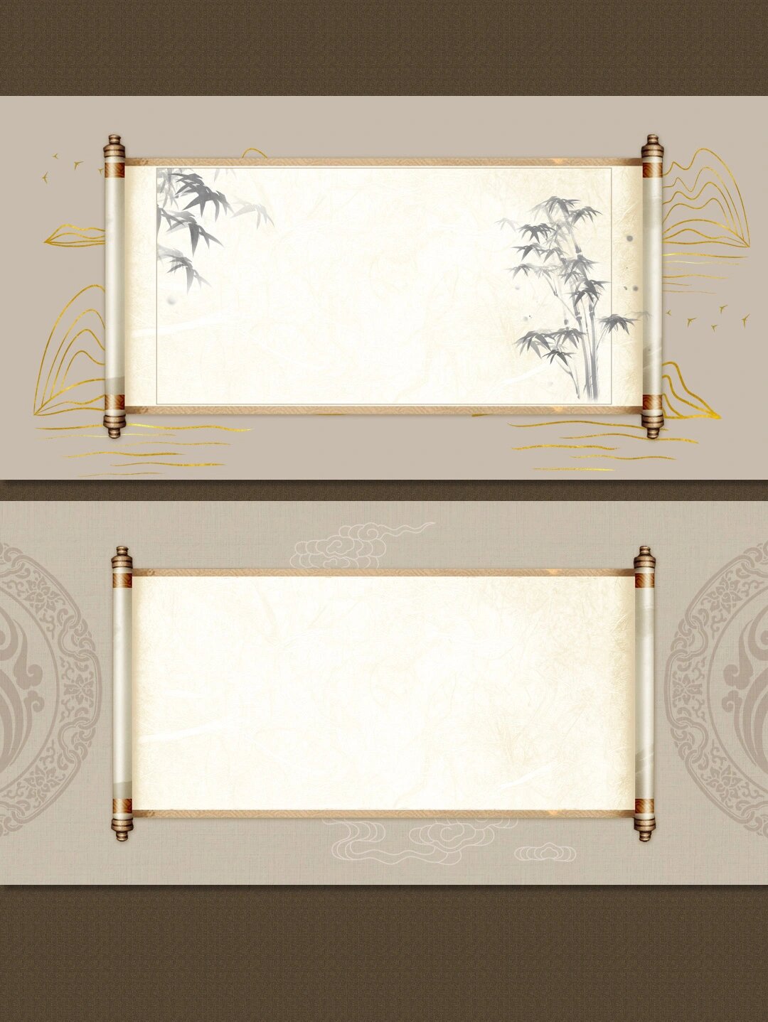 97中国风水墨画古风卷轴psd9315编辑免扣背景