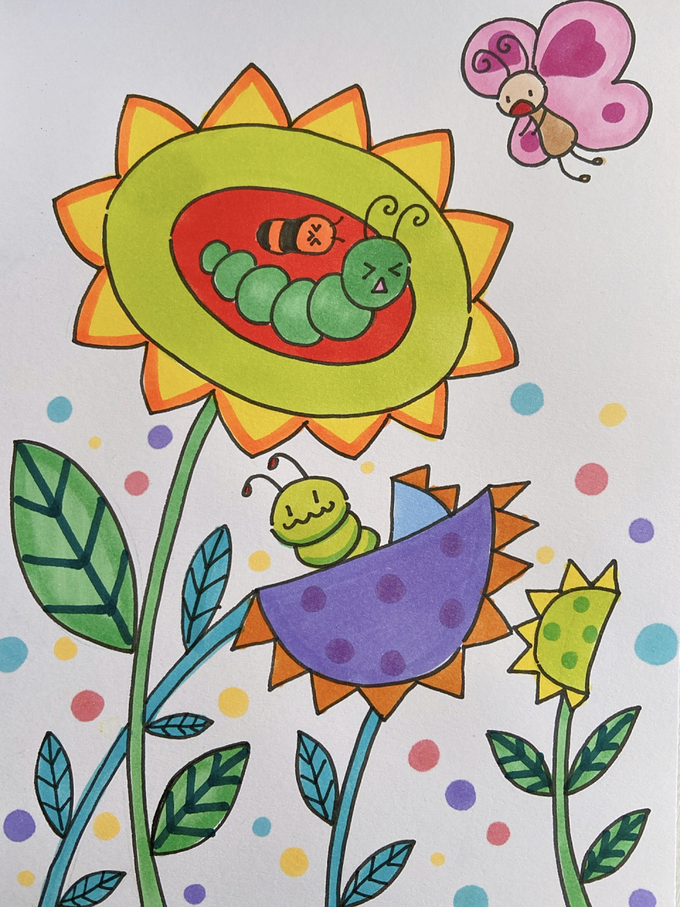 捕蝇草食虫草猪笼草儿童画简笔画马克笔手绘