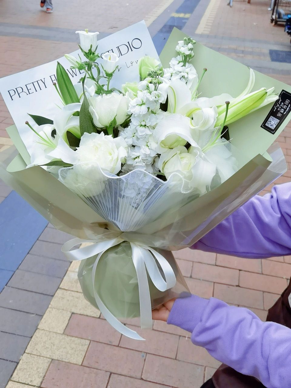 小清新花束香水百合搭配白玫瑰 白玫瑰搭配香水百合 67一束满满高级