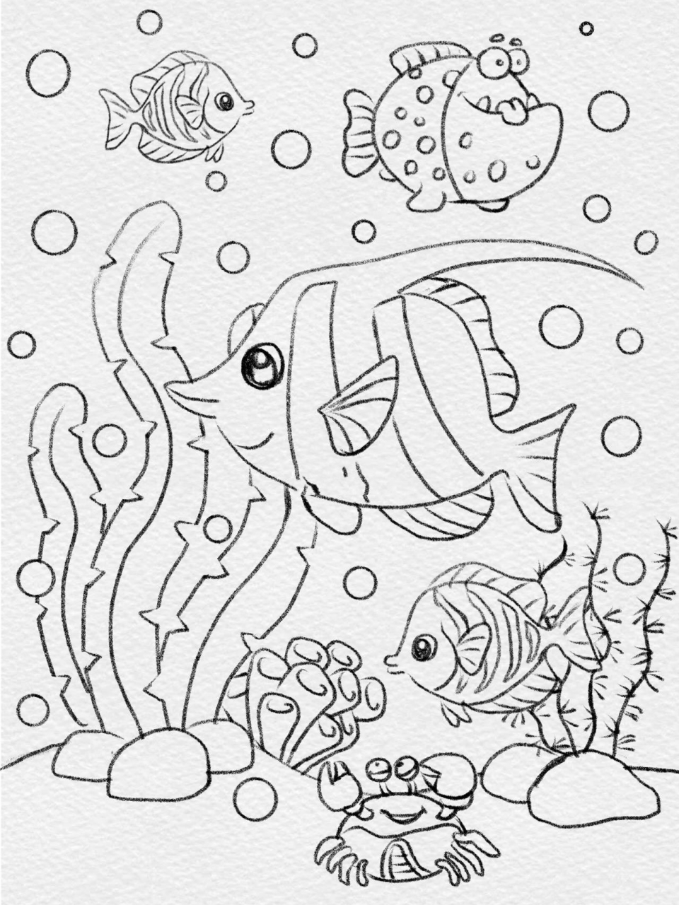 儿童画海底世界 创意儿童画 卡通热带鱼 为一,二年级的孩子们准备的
