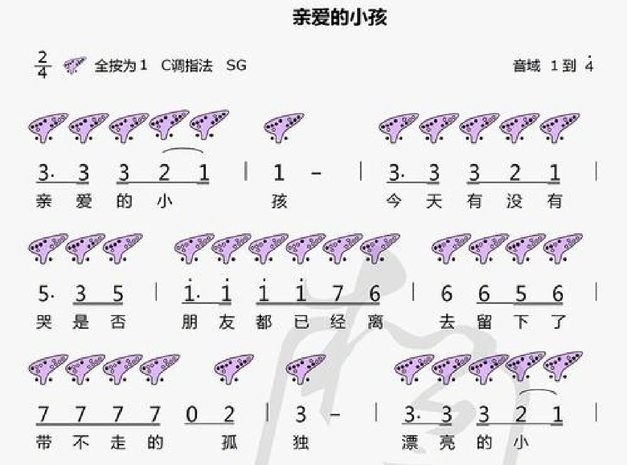 「亲爱的小孩」十二孔陶笛简谱@叙述浪漫日落的动态