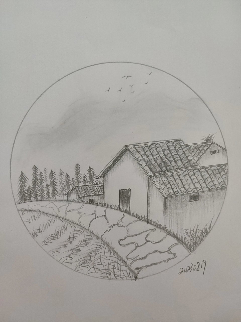 每日一画——简笔画——风景画——乡村路边