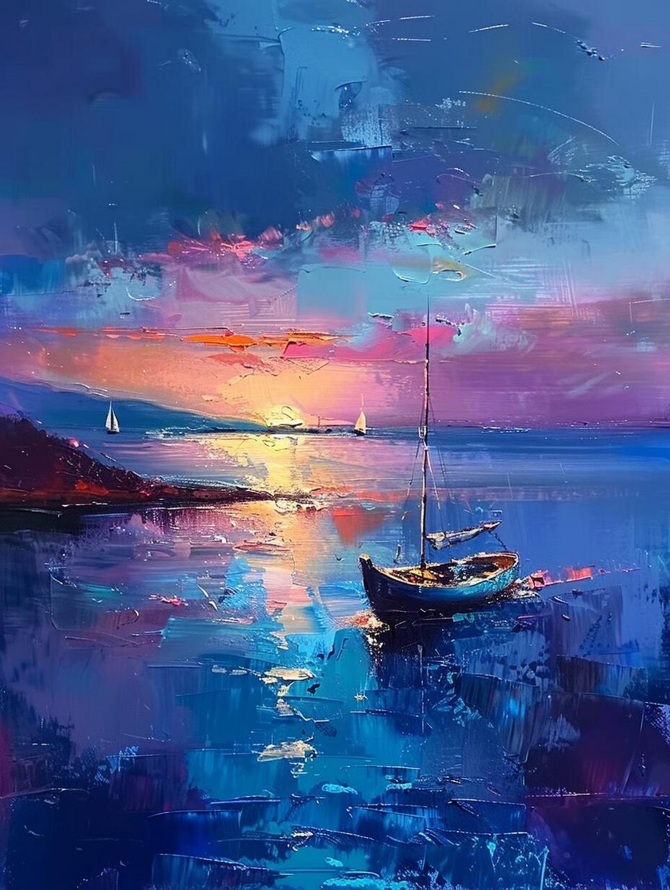 ai 油画|大海·夕阳