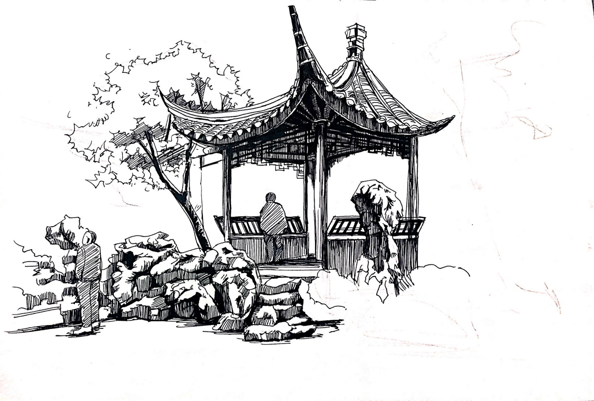 黑白手绘|古建筑园林速写临摹(附过程图) 有人问,建筑速写该怎么起型