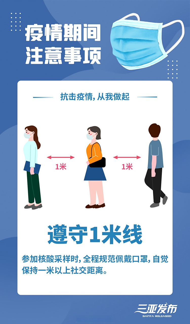 参加核酸采样时,自觉保持1米以上社交距离