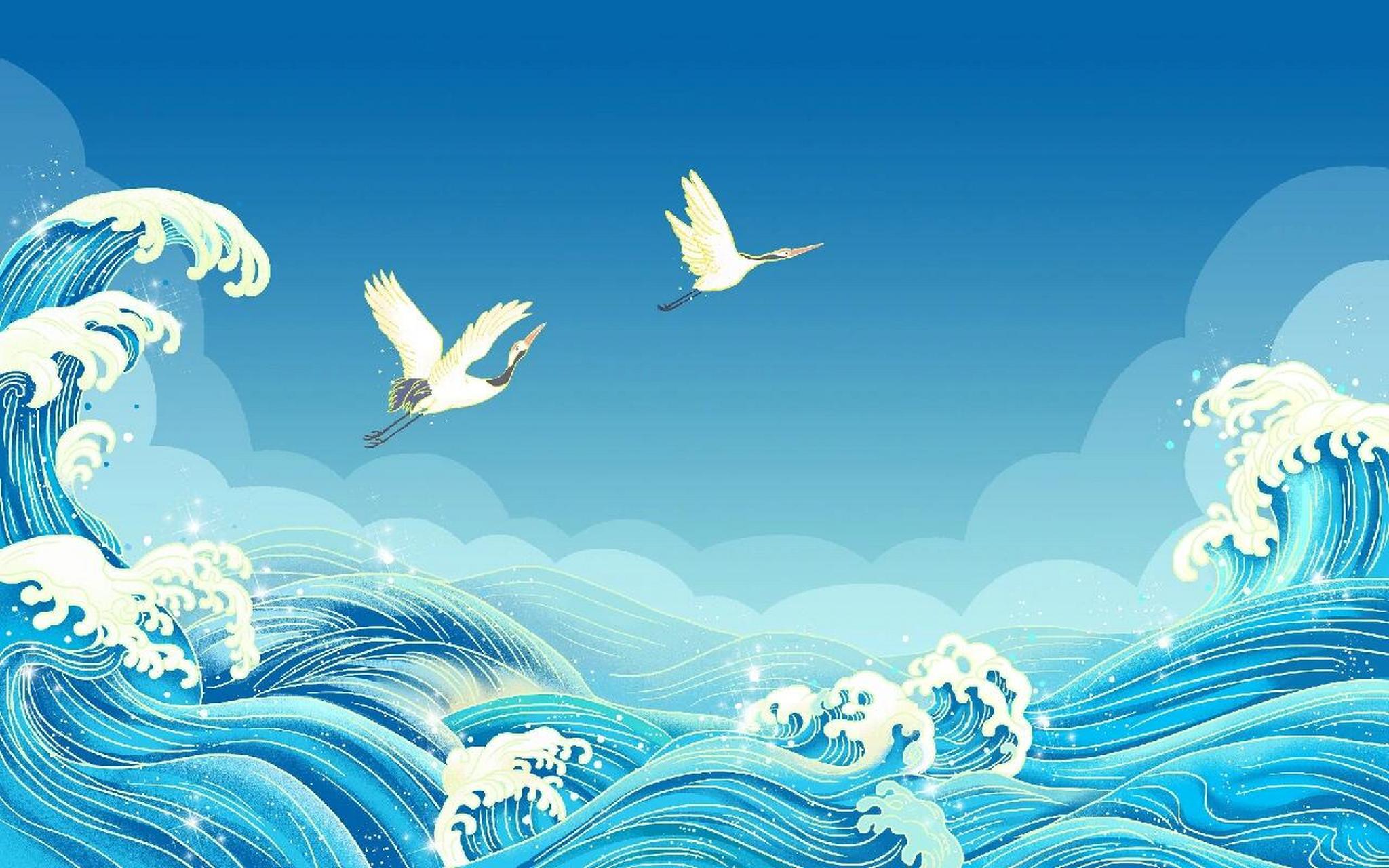 国潮背景分享|国潮海浪98插画背景图来啦 78今天给大家分享下国潮
