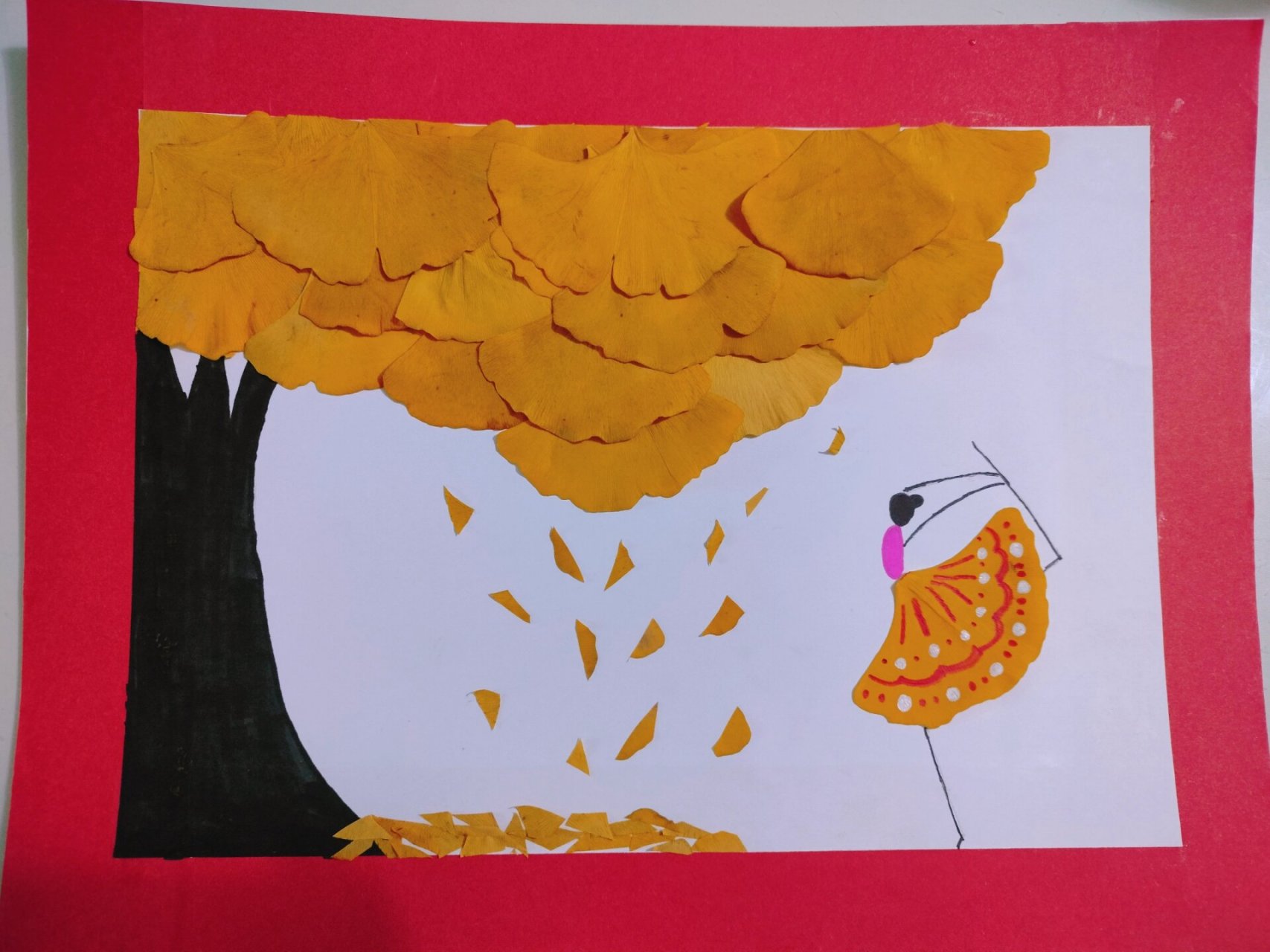 我和秋天有个约会,银杏叶手工画 和孩子一起做的银杏叶画