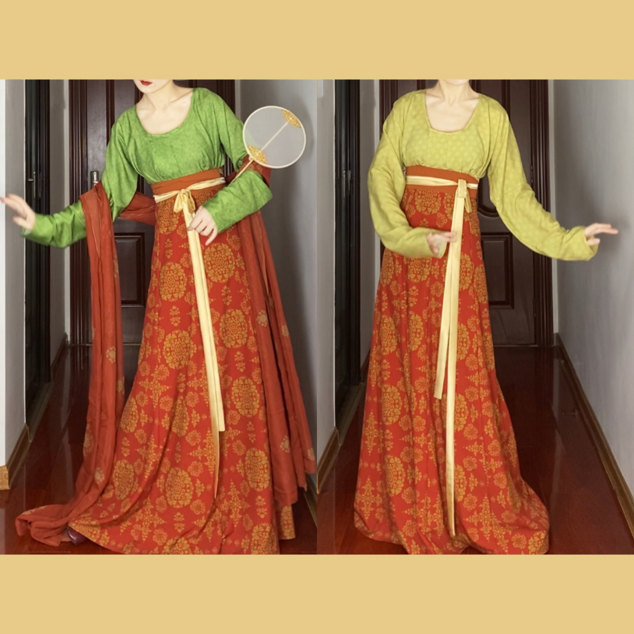 唐宫夜宴配色的唐制 97青泠谷汉服 97红配绿三件套 腰久久09