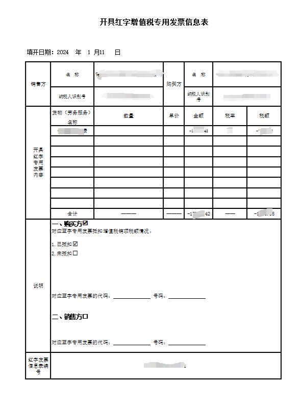 红字发票信息表图片