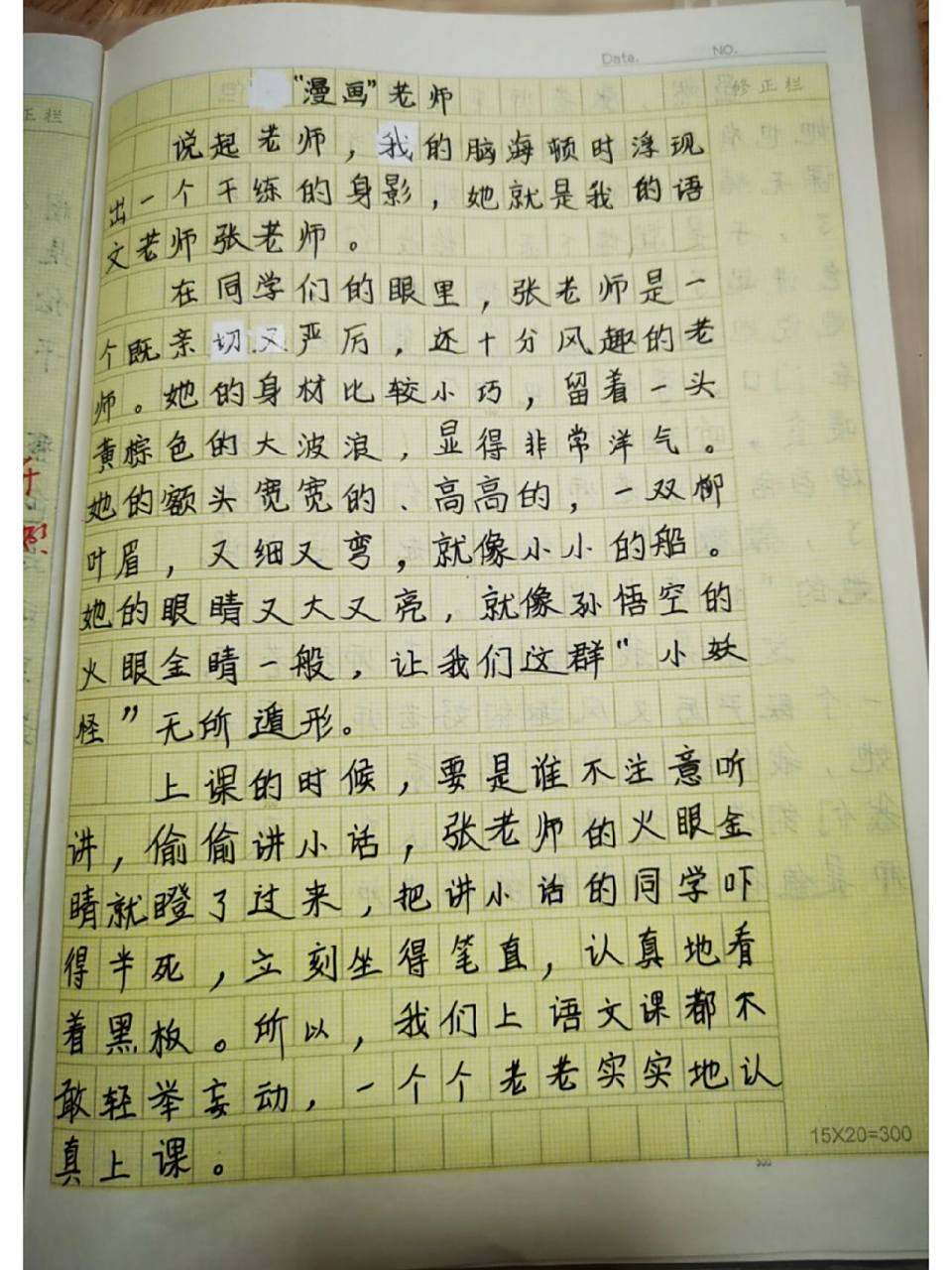 5上单元作文《漫画老师》