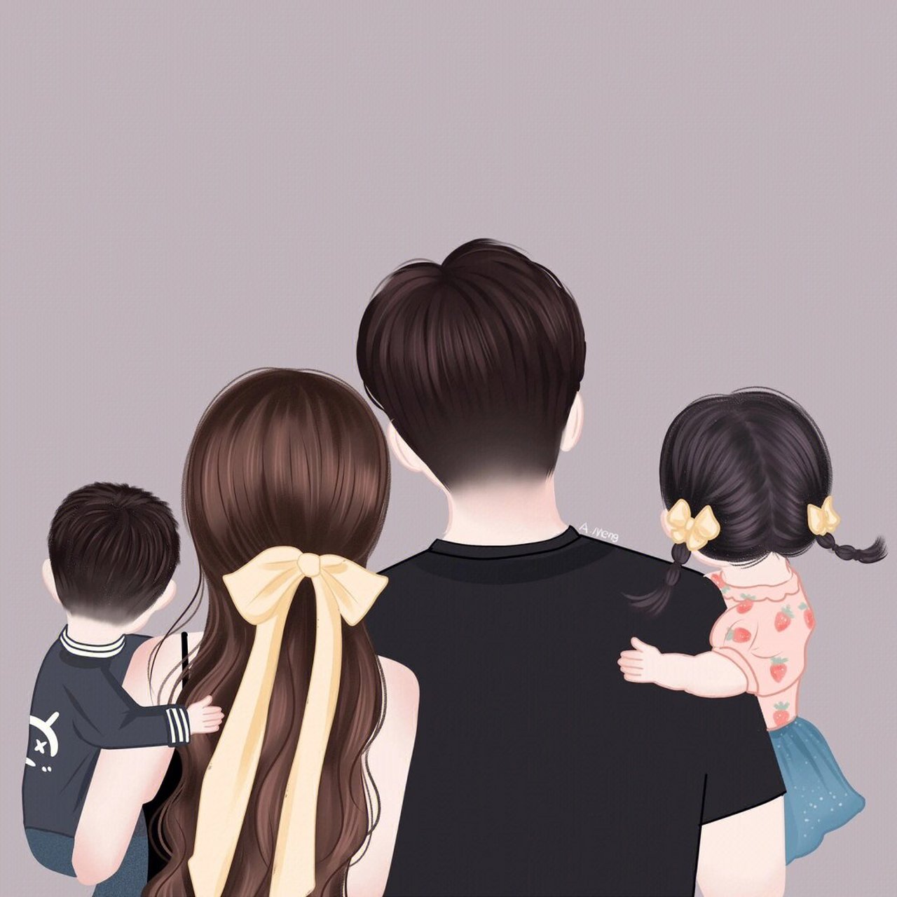 手绘一家四口|一家三口|背影头像可自取98 手绘一家四口|一家三口