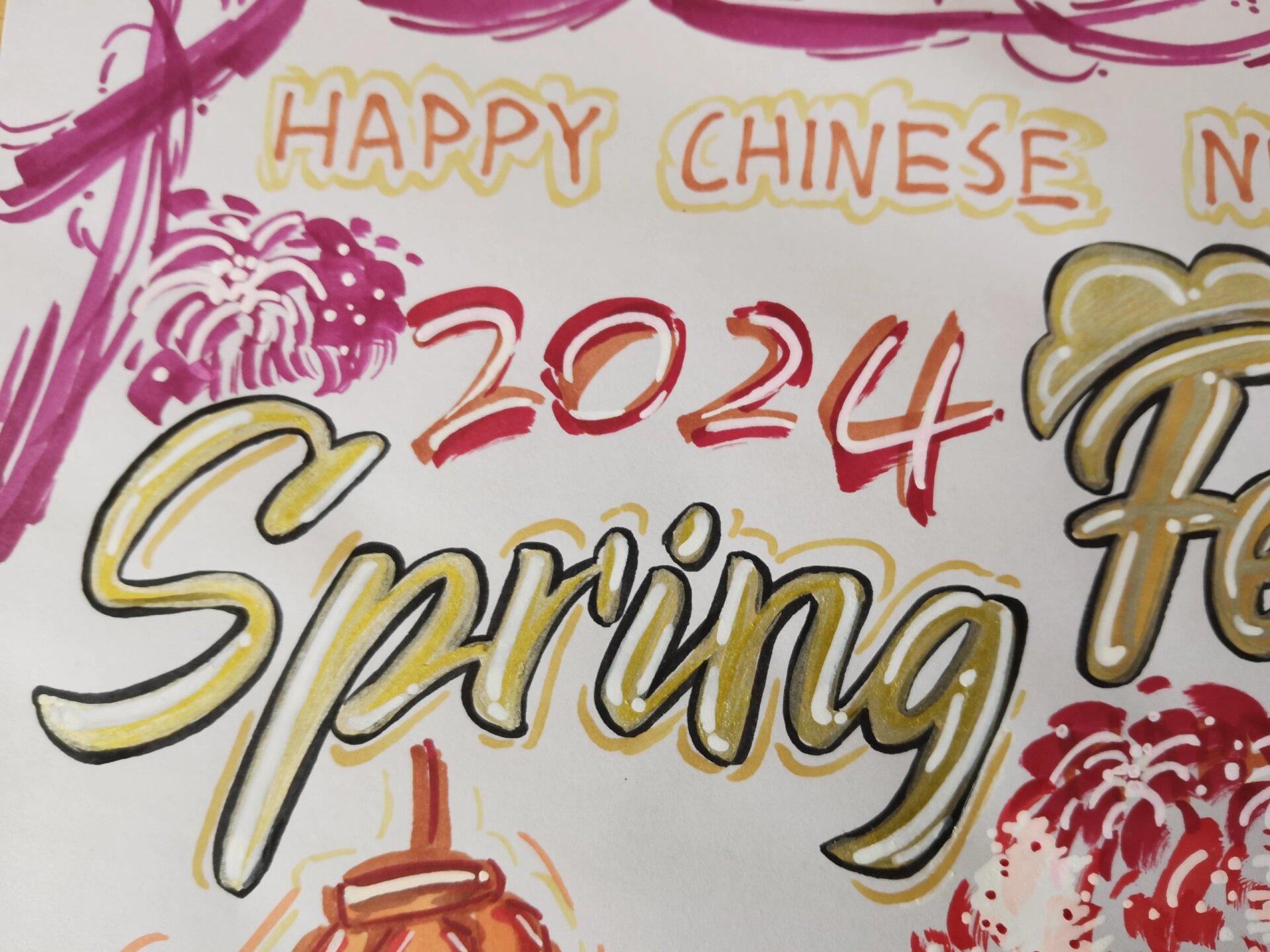 2024春节spring festival英语手抄报 a3英语春节手抄报2024