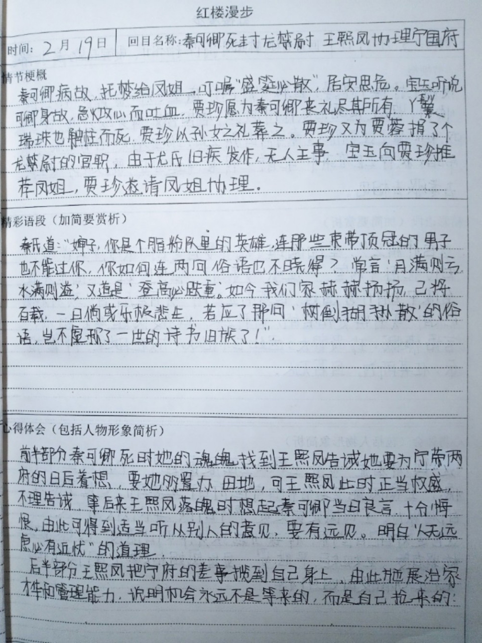 红楼梦读书笔记13-14回 红楼梦读书笔记打卡 读书笔记打卡