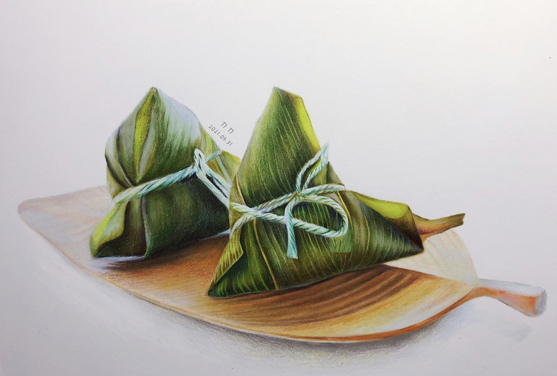 彩铅画 端午节 粽子 粽子完成啦,每天进步一点点.