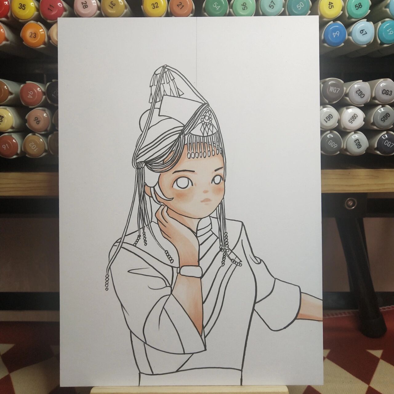 马克笔手绘:少数民族系列畲族(26/56) 原创手绘:禁商用二改,临摹转发