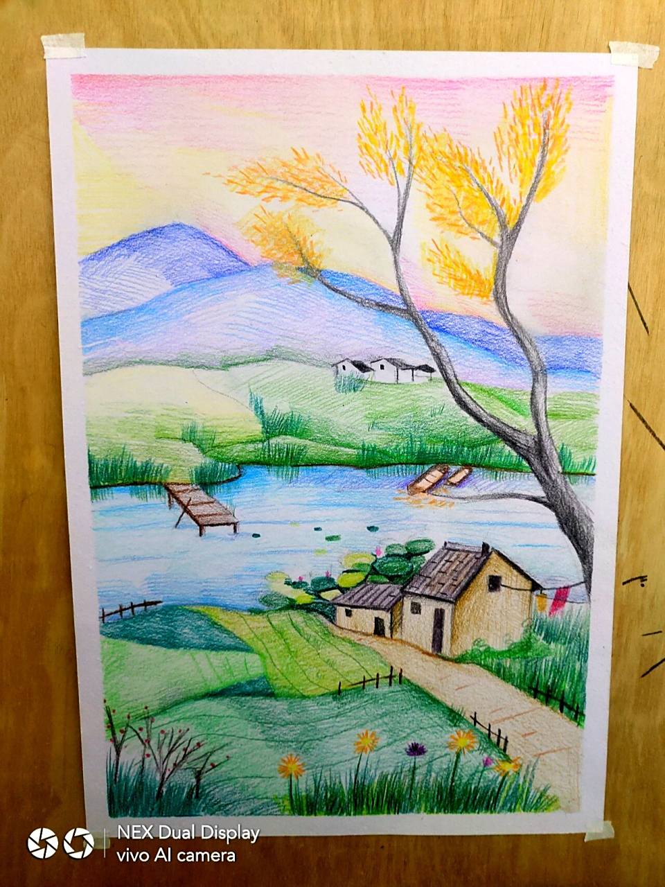 外婆故乡(彩铅美景附步骤图) 今日加班画了一幅自己心中的美景,这个