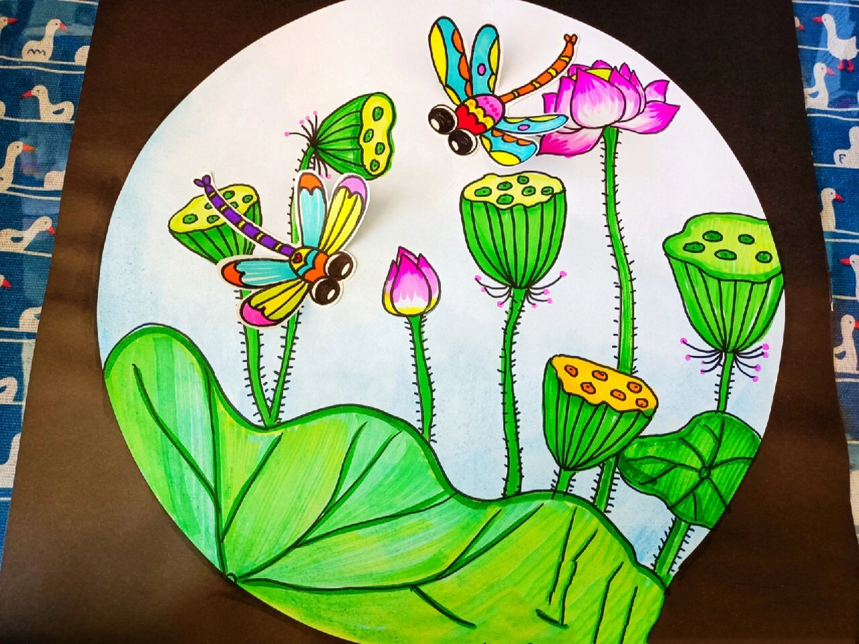 夏日主题绘画 夏日荷塘 早有蜻蜓立上头