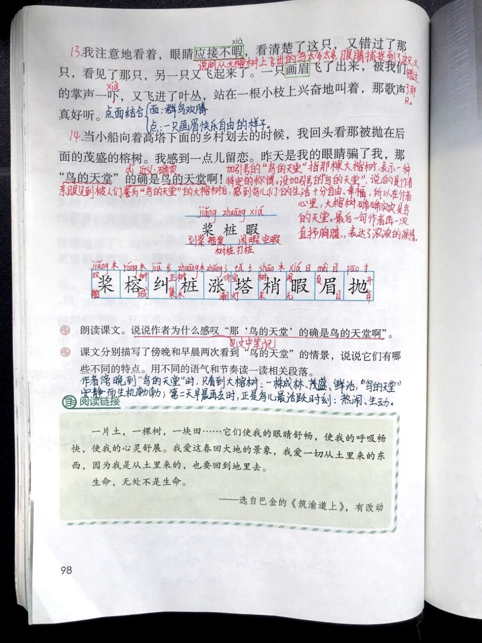 五年级上册课文23《鸟的天堂》超详细笔记 94学习目标 1.
