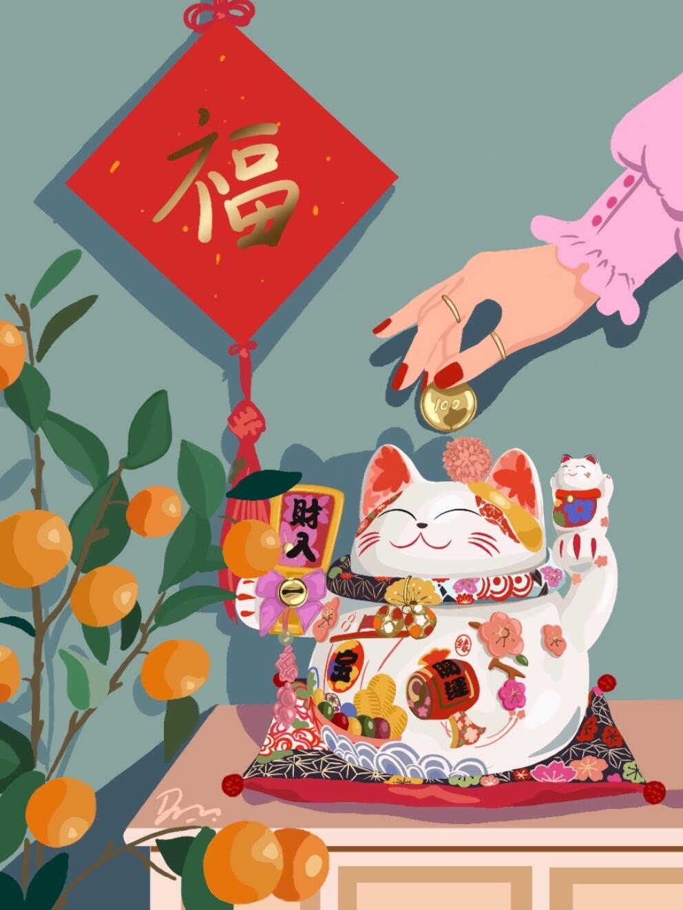 新年图鉴.扁平风春节主题插画分享