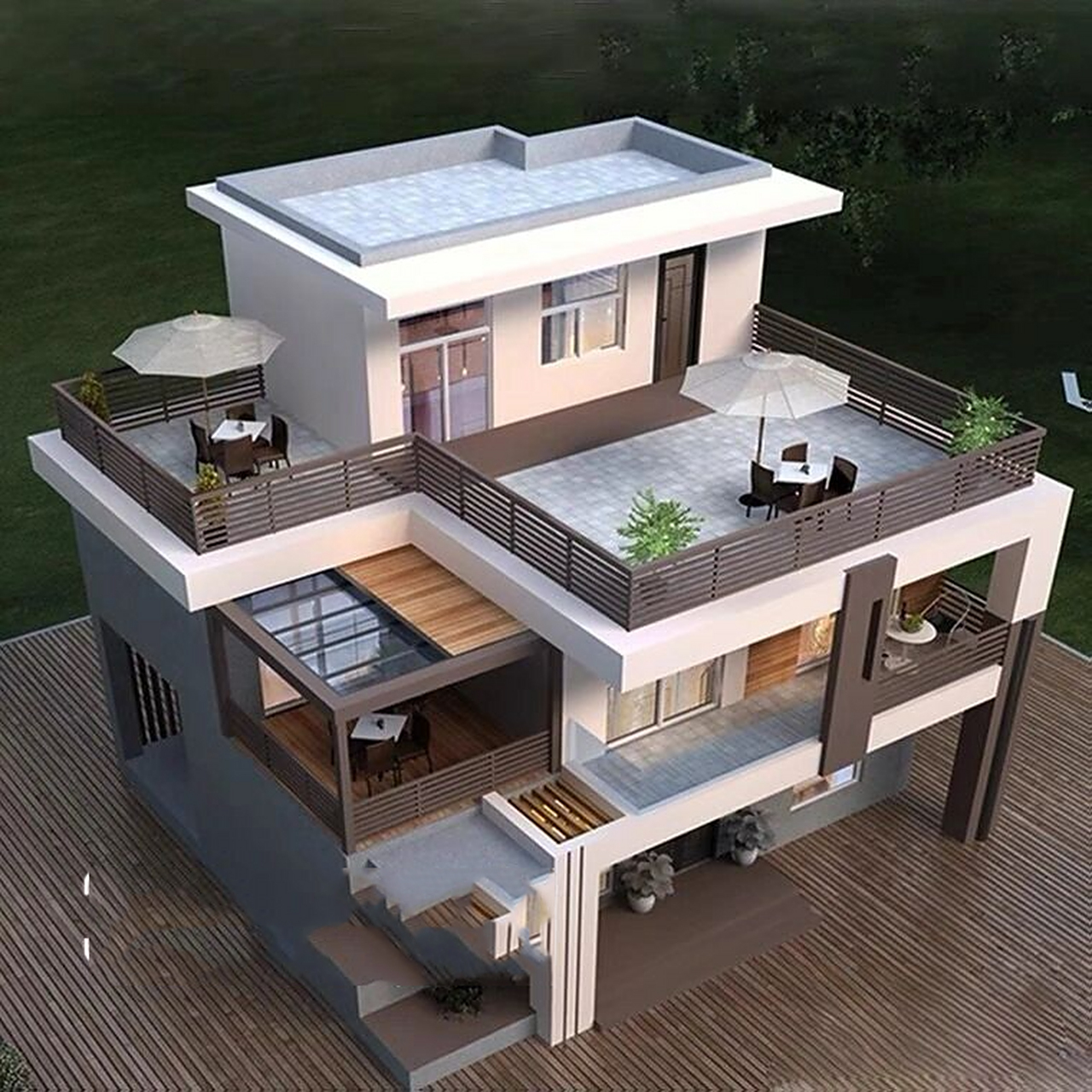 现代两层半小别墅93 主体简洁大方,楼顶半开设计,大面积露台可以