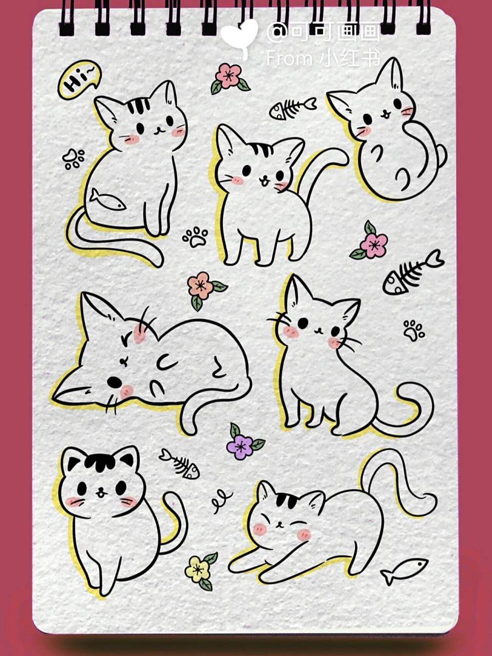 可爱简单小猫咪简笔画动物手帐素材零基础