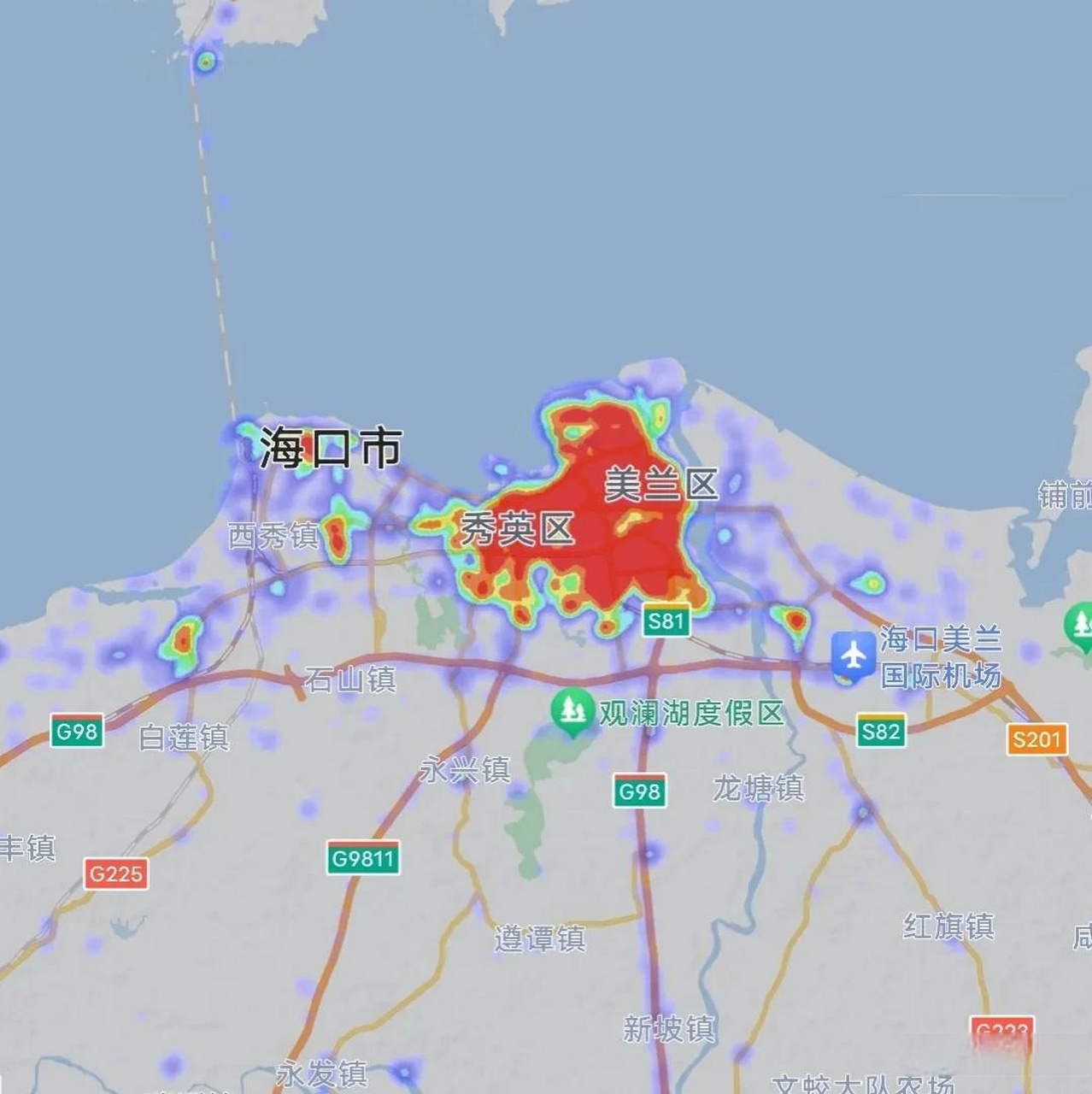 晚上11点武汉,哈尔滨,海口三座城市热力图对比,我们来看看北中南哪里